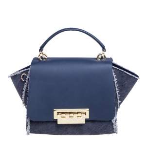 Zac Posen Blue Denim and Leather Eartha Top Handle Bag