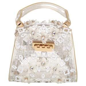 Zac Posen Clear PVC Floral Appliqué Embellished Mini Eartha Top Handle Bag