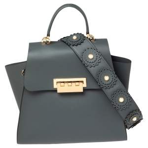 Zac Posen Blue Gum Leather Eartha Embellished Strap Top Handle Bag