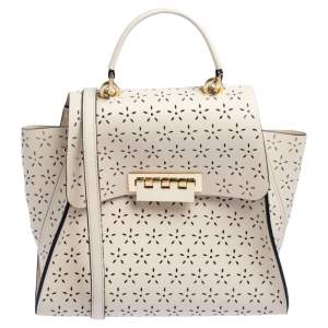 Zac Posen Cream Perforated Leather Eartha Top Handle Bag