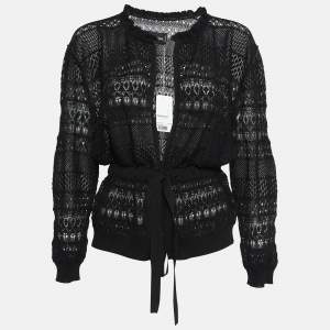 Zadig & Voltaire Black Crochet Knit Wrap Maddie Cardigan S