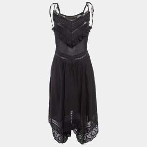 Zadig & Voltaire Black Lace Trim Cotton Rilli Asymmetric Midi Dress S