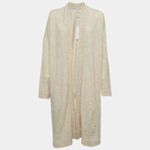Zadig & Voltaire Beige Wool Blend Knit Ripped Style Long Cardigan M/L