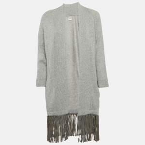 Zadig & Voltaire Delux Grey Cashmere Knit Open Front Fringed Cardigan XS/S
