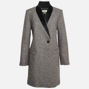 Zadig & Voltaire Black/White Patterned Wool Fur Trim Collar Marquis Coat M