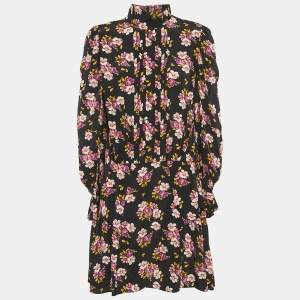 Zadig & Voltaire Black Floral Print Silk Pleated Rabbi Peonies Show Short Dress L