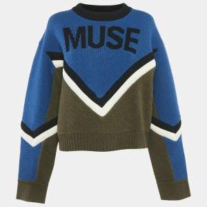 Zadig & Voltaire Blue/Green Muse Intarsia Rib Knit Sweater L