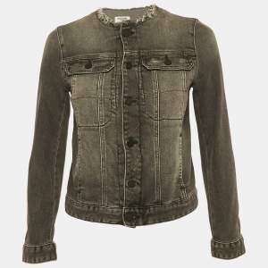Zadig & Voltaire Grey Distressed Denim Embroidered Kiok Gris Brode Jacket XS
