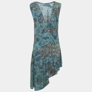 Zadig & Voltaire Blue Root Print Raw Edge Detail Asymmetric Dress S