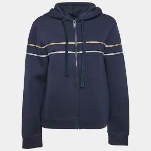 Zadig & Voltaire Deluxe Navy Blue Striped Neoprene Zip Up Hoodie L