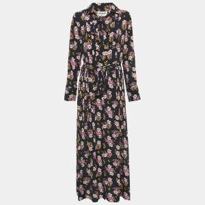 Zadig & Voltaire Black Floral Print Silk Pleated Button Front Maxi Dress XS