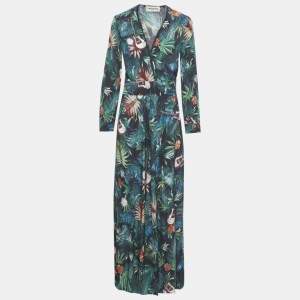 Pre Owned Zadig & Voltaire Green Jungle Print Crepe Roumi Long Dress XS
