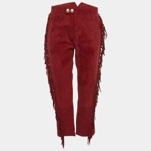 Pre Owned Zadig & Voltaire Red Suede Fringed Play Frange Trousers S