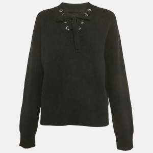 Pre Owned Zadig & Voltaire Black Rib Knit Lace-Up Kassy Sweater M