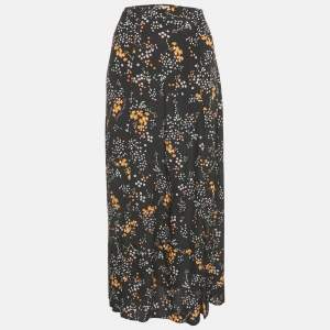 Pre Owned Zadig & Voltaire Black Flowers Print Crepe Judith Spark Midi Skirt S