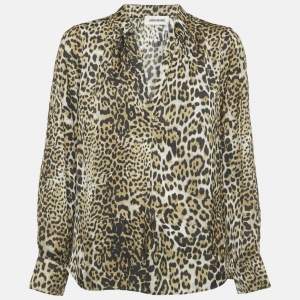 Pre Owned Zadig & Voltaire Brown Tink Leopard Print Satin Blouse M