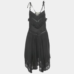 Pre Owned Zadig & Voltaire Black Lace Trim Cotton Rilli Asymmetric Midi Dress S