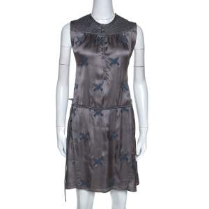 Zadig and Voltaire Grey Embroidery Detail Satin Rafi Brod Dresses S