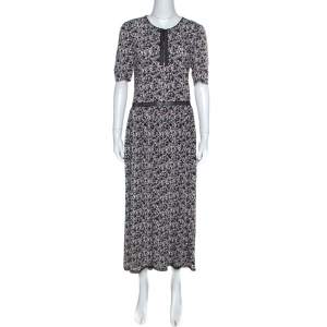Zadig and Voltaire Black Rivale Print Lace Trim Midi Dress M
