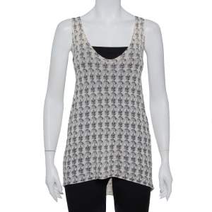 Zadig and Voltaire Cream Scull Printed Joss Linen Knit Tank Top L