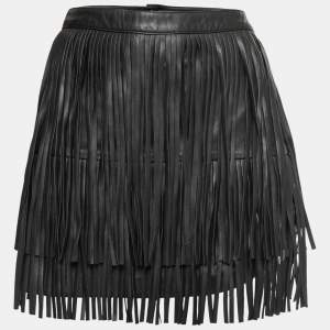 Zadig and Voltaire Black Fringed Leather Mini Skirt M