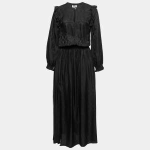 Zadig and Voltaire Black Textured Satin Ruffled Maxi Dress XS