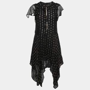 Zadig and Voltaire Black/Gold Crepe Rool Shiny Ruffled Dress XS