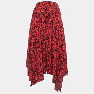 Zadig & Voltaire Defile Red Printed Jacquard Silk Midi Skirt M
