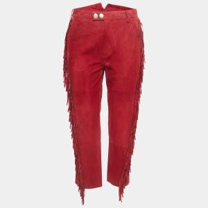 Zadig & Voltaire Red Suede Fringed Trousers S