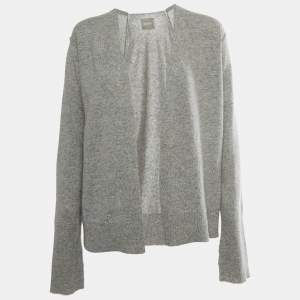 Zadig & Voltaire Grey Patterned Cashmere Open Front Cardigan L