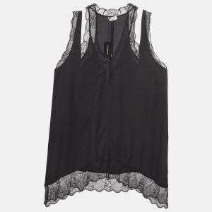 Zadig & Voltaire Black Silk Lace Trim Mini Dress L