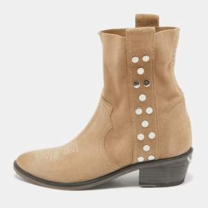 Zadig & Voltaire Beige Suede Studded Western Boots Size 38