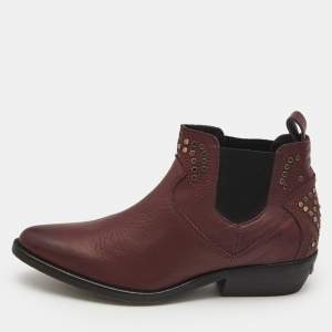 Zadig & Voltaire Burgundy Leather Thylana Studded Ankle Boots Size 37