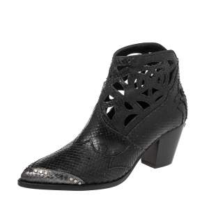 Zadig & Voltaire Black Snakeskin Embossed Leather Cara Cut Ankle Boots Size 39