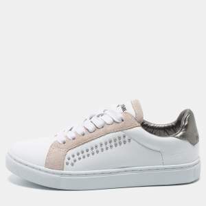 Zadig & Voltaire White Leather Wild Studded Low-Top Sneakers Size 36