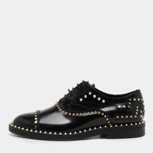 Zadig & Voltaire Black Leather Studded Youth Clous Oxfords Size 36