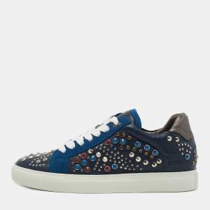 Zadig and Voltaire Tricolor Studded Leather and Suede Jungle Clous Sneakers Size 38