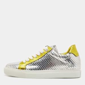 Zadig & Voltaire Silver/Gold Python Embossed Leather Low Top Sneakers Size 36