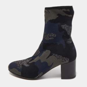 Zadig & Voltaire Blue/Black Camouflage Print Canvas Block Heel Ankle Length Booties Size 38