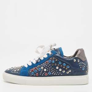 Zadig and Voltaire Tricolor Studded Leather and Suede Jungle Clous Sneakers Size 38
