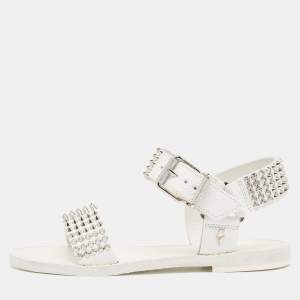Zadig and Voltaire White Leather Spiked Ankle Strap Flat Sandals Size 36
