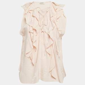 Zadig & Voltaire Pink Floral Jacquard Ruffled Time Lace-Up Top L