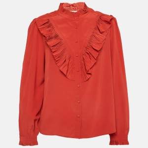 Zadig & Voltaire Red Silk Ruffled Taccora Blouse M