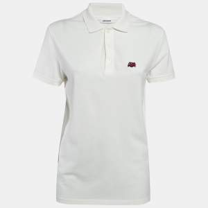 Zadig & Voltaire White Cotton Badge Detail Polo T-Shirt XS