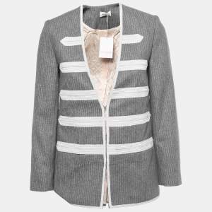 Zadig & Voltaire Grey Striped Wool Blend Judo Style Ville Jacket M