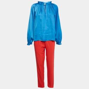 Zadig & Voltaire Blue Satin Ruffled Top and Pants Set L