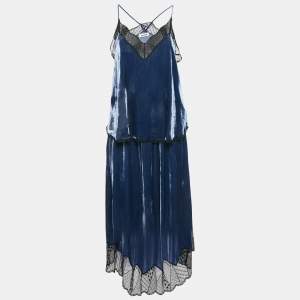 Zadig & Voltaire Blue Velvet Lace Trimmed Top Skirt Set M