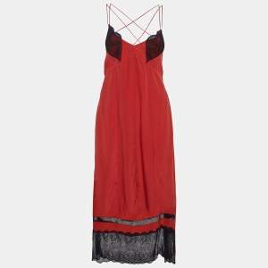 Zadig & Voltaire Red Lace Trim and Silk Roses Deluxe Slip Dress M