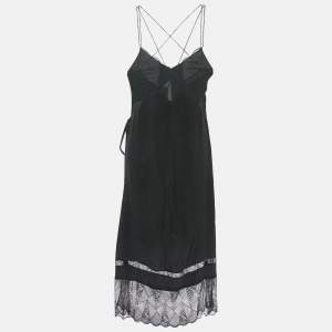 Zadig & Voltaire Black Lace Trim and Silk Midi Slip Dress M