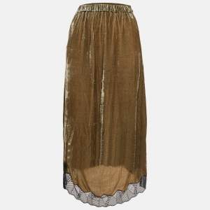 Zadig & Voltaire Green Lace Trim Joslin Velvet High-Low Midi Skirt M